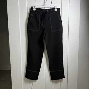 ZARA Basic Collection contrast stitch wide-leg trousers Black Size Small Utility